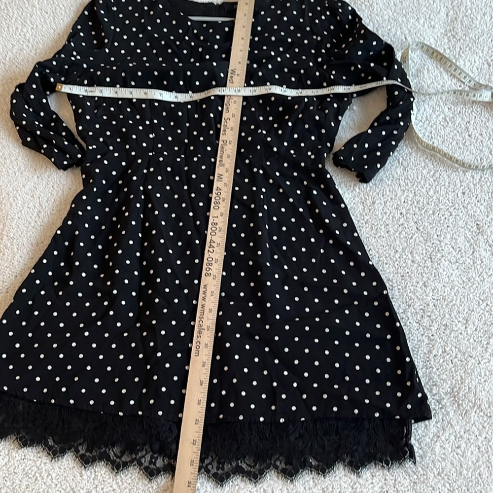 Forever 21 polka dot dress black white 3/4 sleeves lace hem detail M|L - Picture 10 of 11